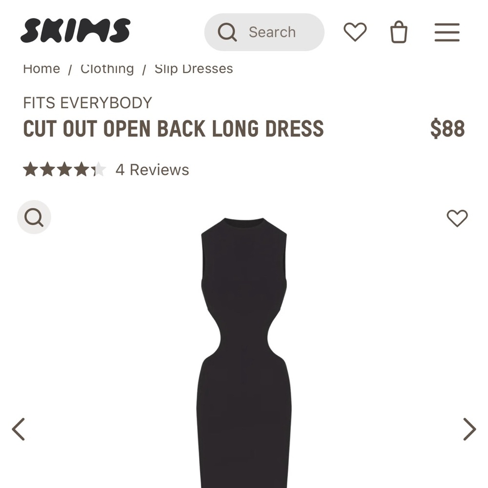 Skims Fits Everybody Cut Out Open Back Dress XS Onyx